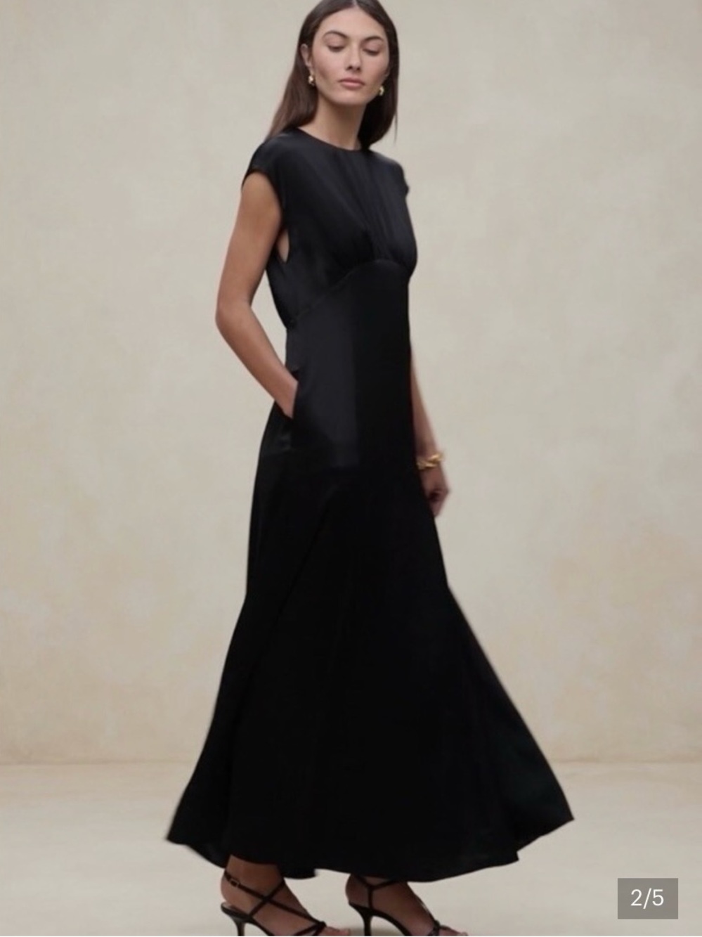Elegant Banana Republic Black Silk Maxi Dress with Cap Sleeves fully lined. - Picture 7 of 8